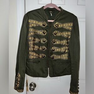 Free people green jacket with gold buttons